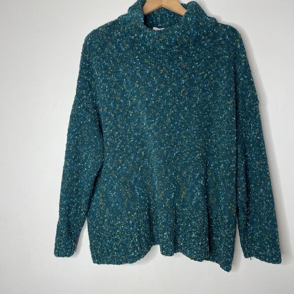 J Jill Teal Green Chunky Slouchy Speckled Knit Turtleneck Sweater Plus Size 2X - Picture 1 of 6